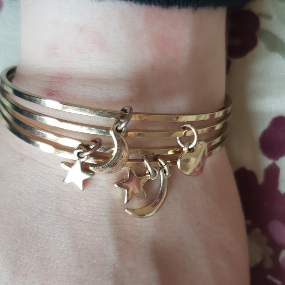 Gold Cuff Bracelet with charms